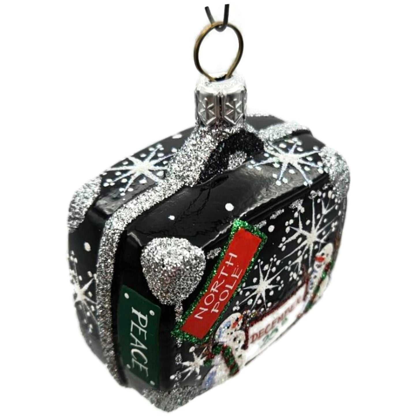 Patricia Breen Miniature Valise North Pole Black Snowman Christmas Tree Ornament