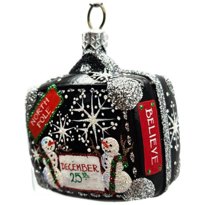 Patricia Breen Miniature Valise North Pole Black Snowman Christmas Tree Ornament