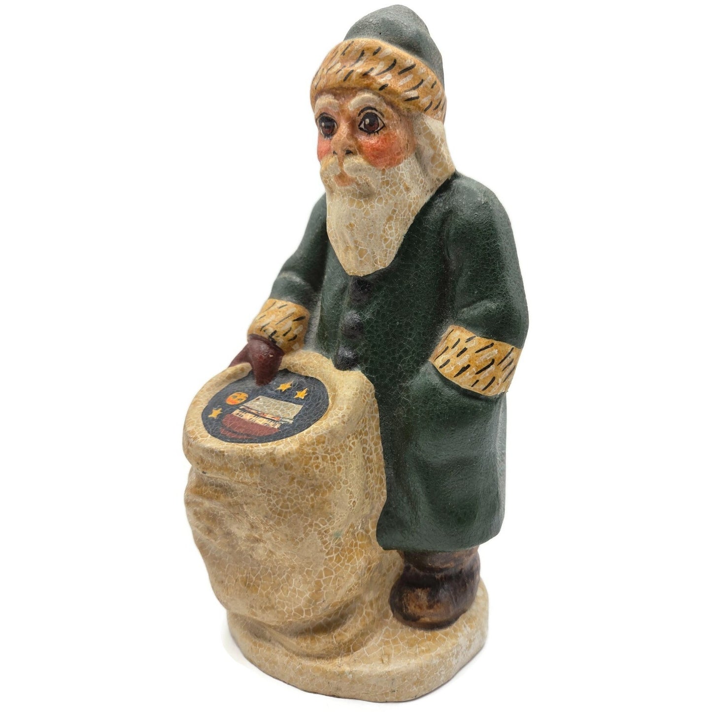 Vaillancourt Folk Art Father Christmas with Noahs Ark in Sack Christmas Figurine