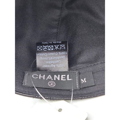 Chanel CC Logo Quilted Lambskin Leather Baseball Cap Hat Black Medium 15B Rare