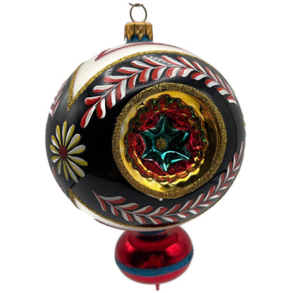 Morozko Reflector Black Gold Red Three Concave Indents Christmas Tree Ornament