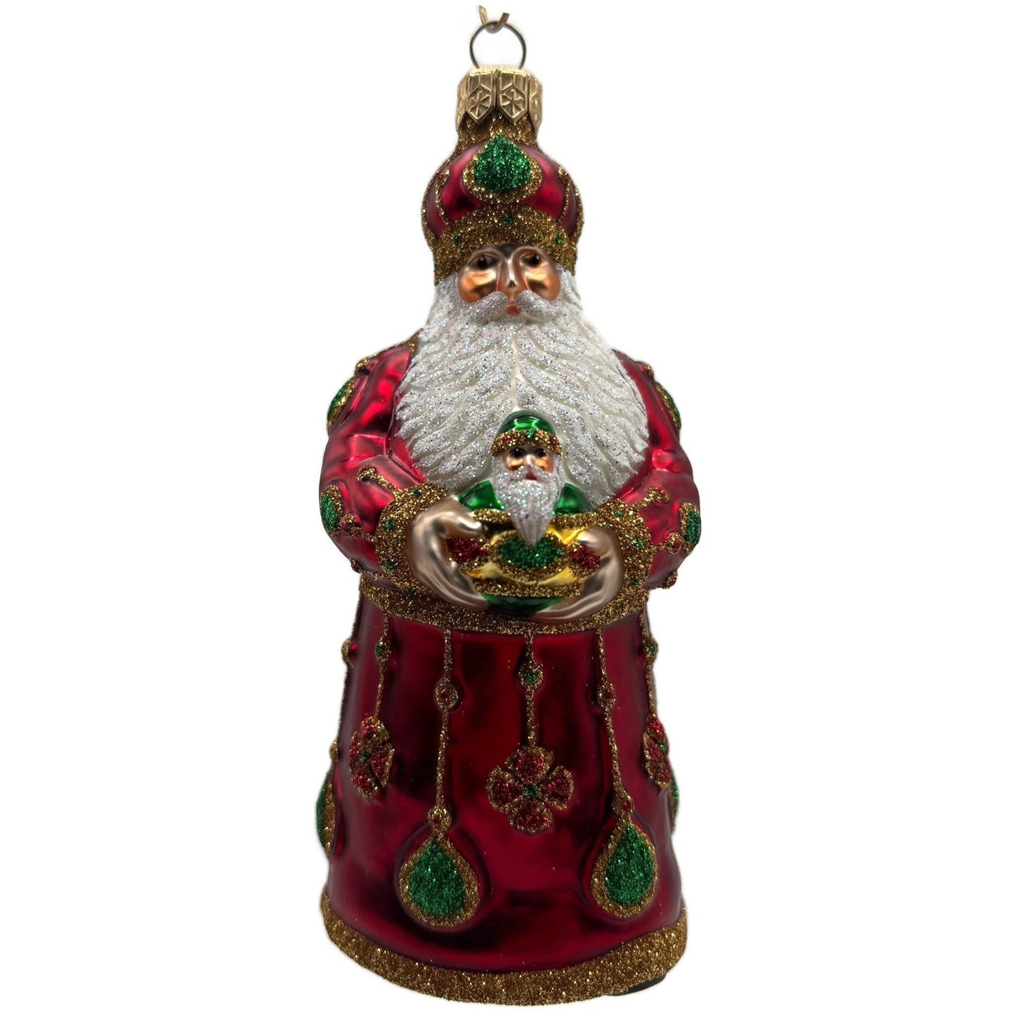 Patricia Breen Bedecked Bejeweled Santa Red Gold Green Christmas Ornament NM