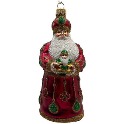 Patricia Breen Bedecked Bejeweled Santa Red Gold Green Christmas Ornament NM