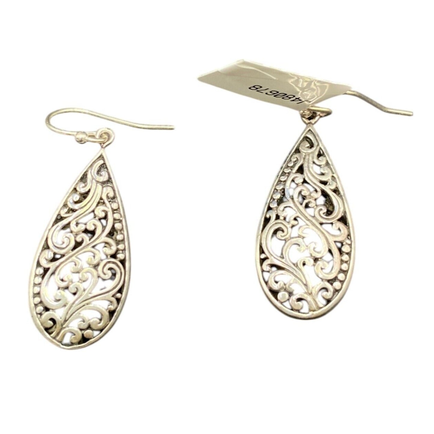 Samuel B Teardrop Shape Dangle Hook Earrings 925 Sterling Silver Filigree NWT