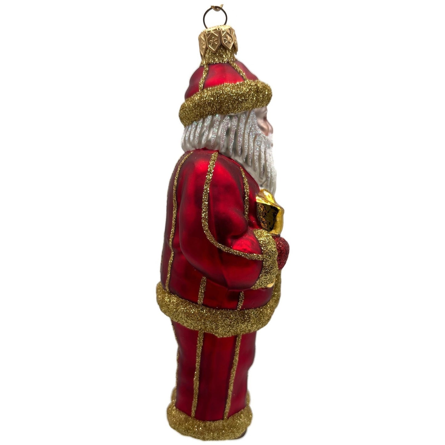 Patricia Breen Ring in the New Red Santa Claus Gold Striped Christmas Ornament