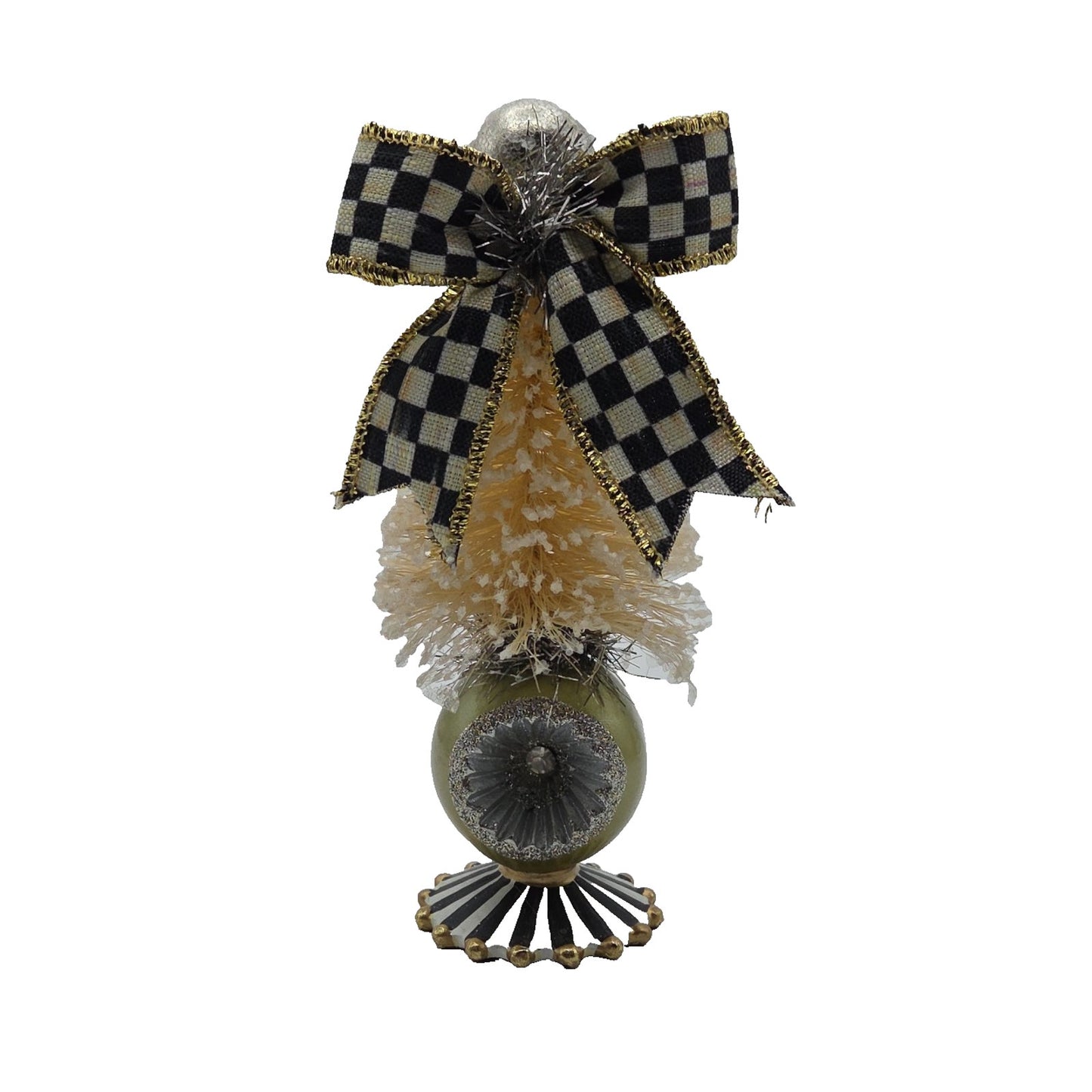 Mackenzie Childs Home Sweet Snow Bottle Brush Tree Mini Yellow Courtly Check
