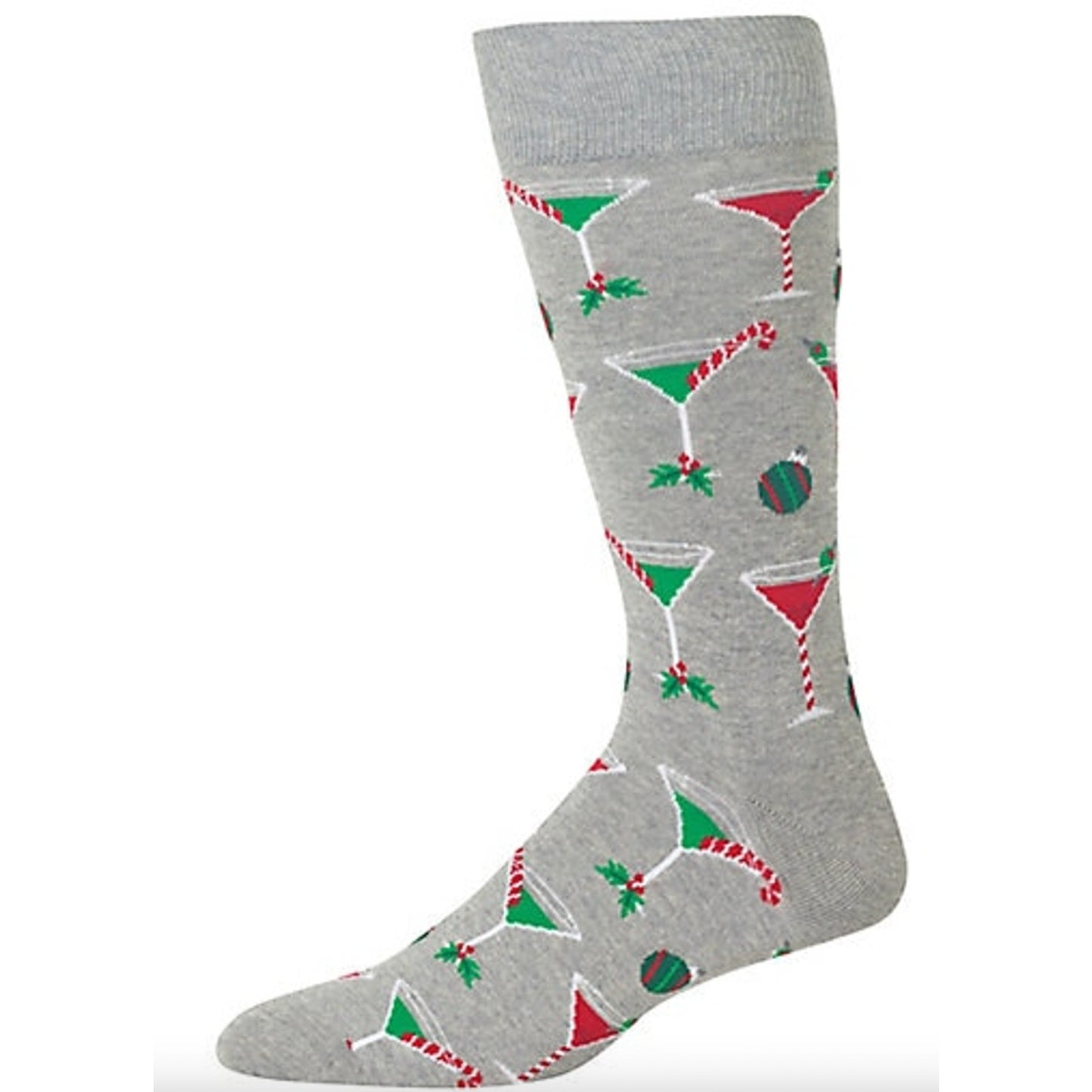 Hot Sox Gray Christmas Socks Martini Glass Candy Canes Holiday Stocking Stuffers