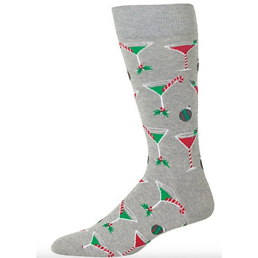 Hot Sox Gray Christmas Socks Martini Glass Candy Canes Holiday Stocking Stuffers