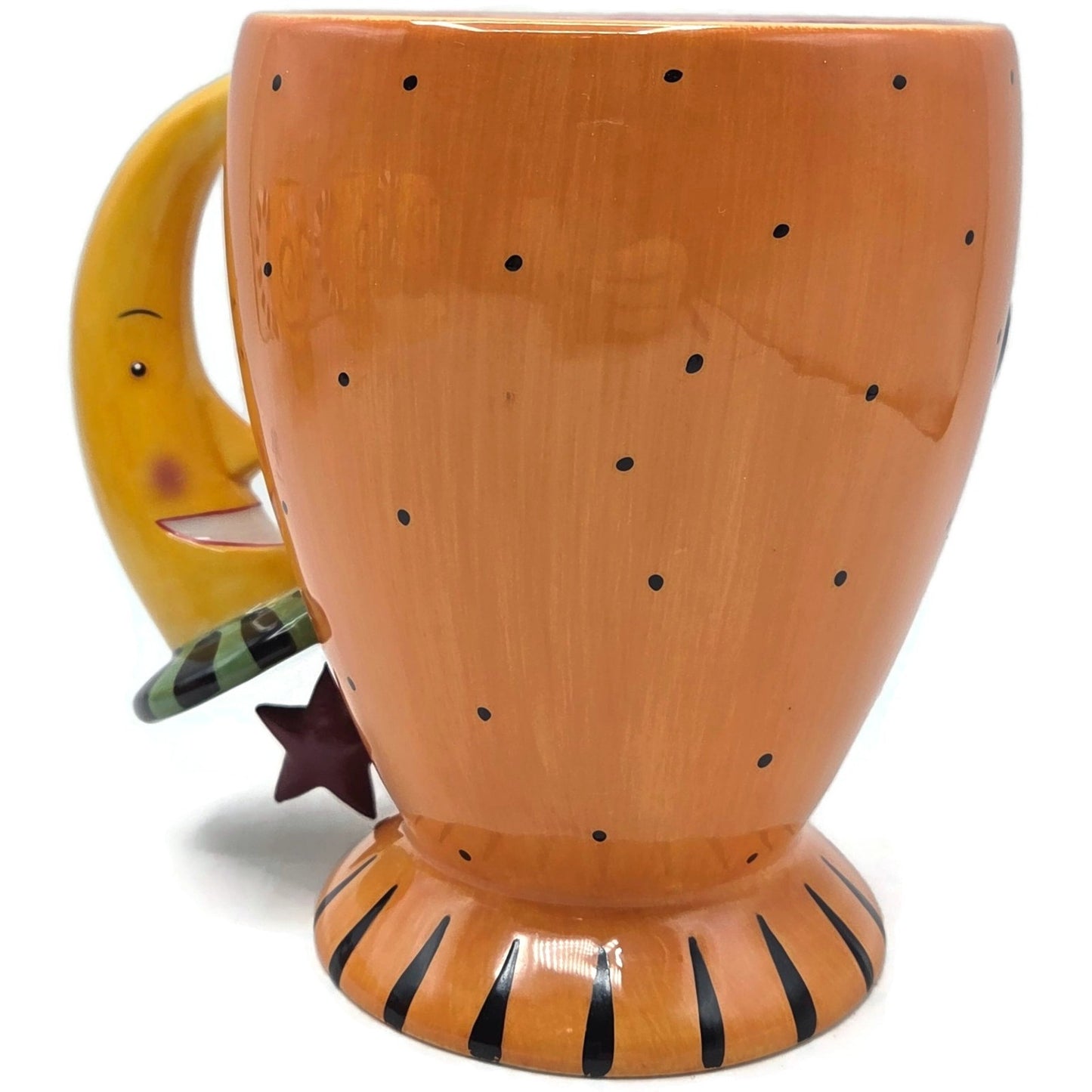 Department 56 Halloween Google Eye Black Cat Orange Mug Coffee Cup Moon Handle