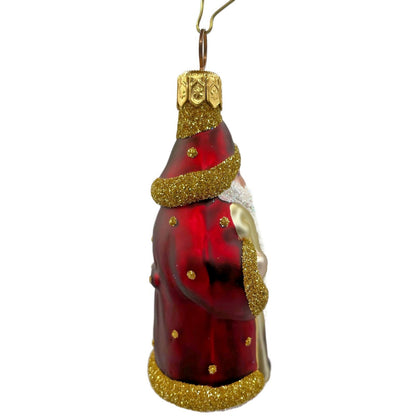 Patricia Breen Miniature Woodland Santa Bordeaux Gold Dots Christmas Ornament