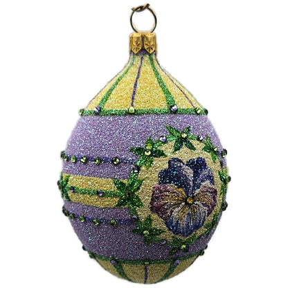 Patricia Breen Pansy Egg Yellow Green Striped Flowers Easter Ornament CATZ