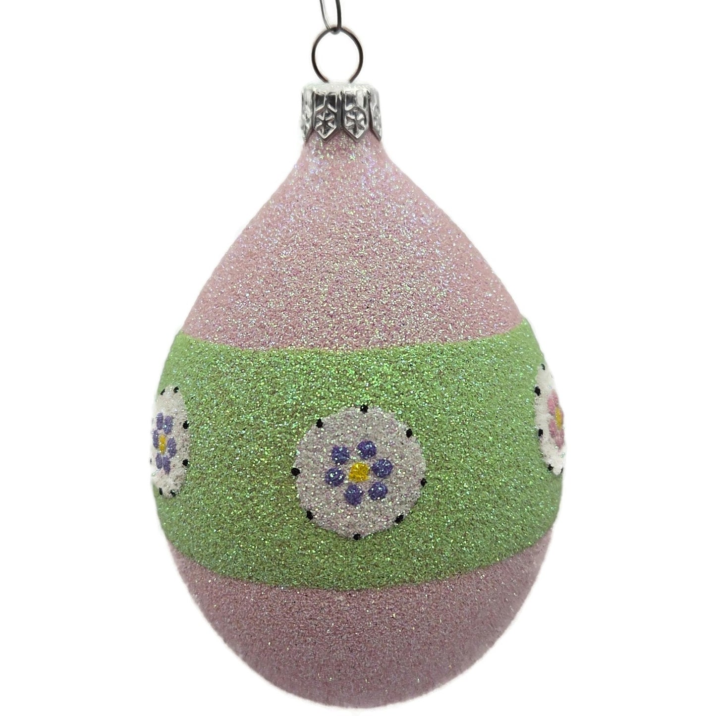 Patricia Breen Easter Egg Green Thick Stripe Floral Easter Christmas Ornament