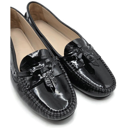 Chanel Black Patent Leather Moccasins Loafers Womens EU 40 / US 10B + Dust Bags