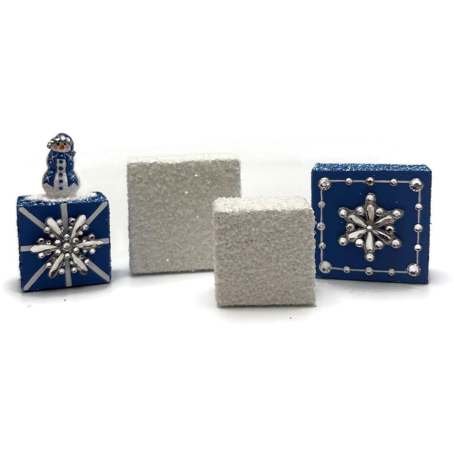 Patricia Breen Presenting Blue Snowman Jeweled Cube Tower Christmas Ornament