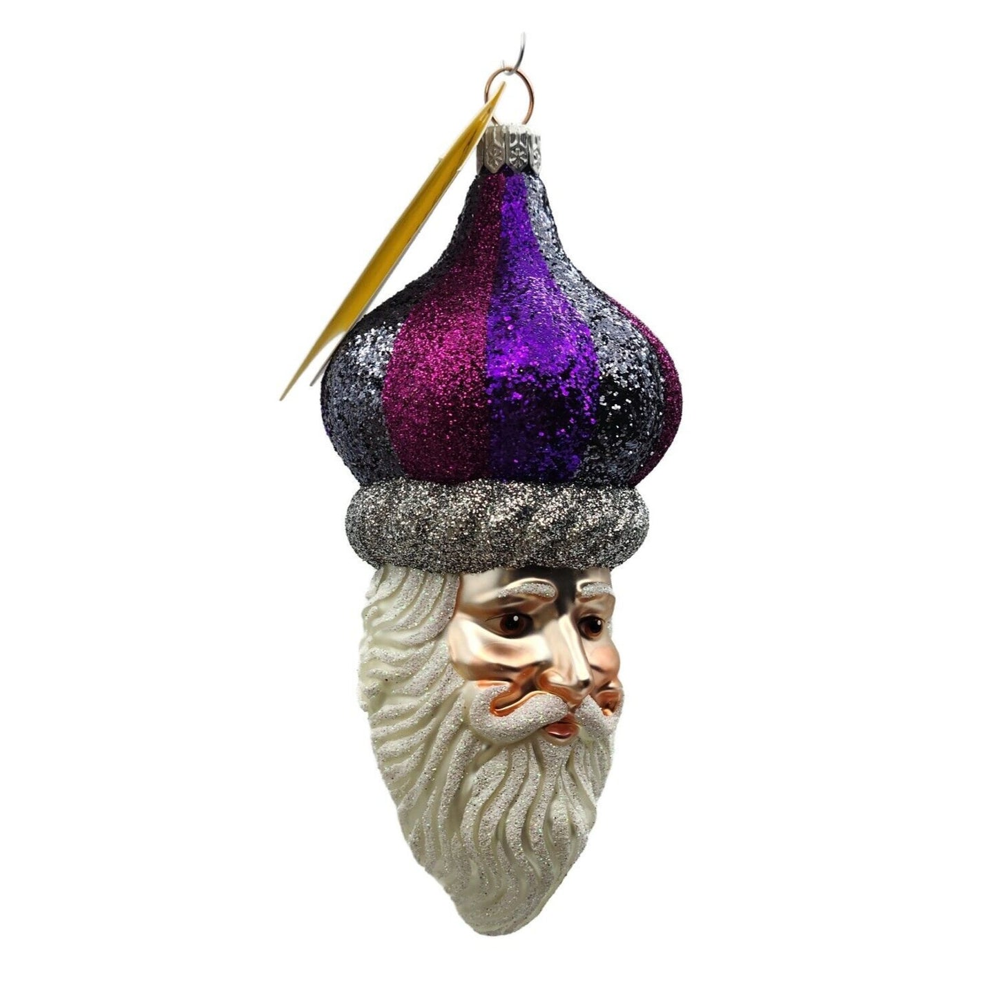 Patricia Breen Carnival Noël Purple Silver Santa Head Christmas Tree Ornament