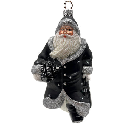 Patricia Breen City Santa Midnight Black Silver Stars Christmas Tree Ornament