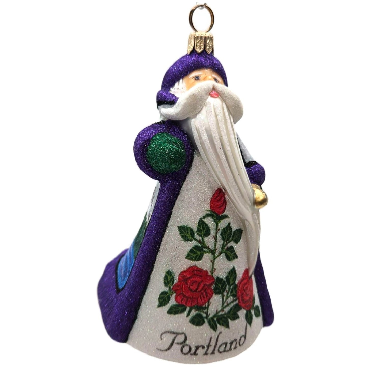 Glitterazzi Portland Santa Roses Joy To The World Glass Christmas Tree Ornament