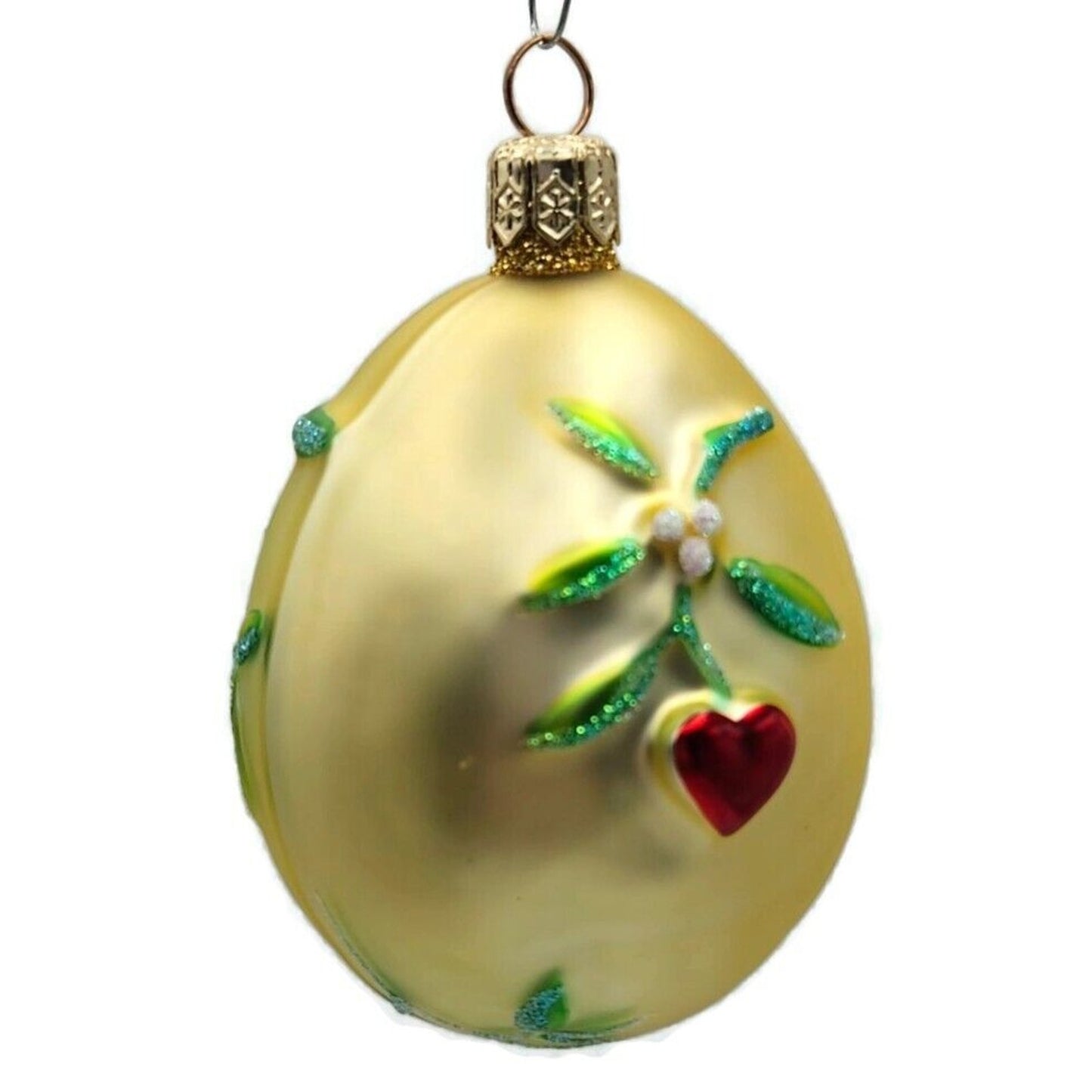 Patricia Breen Mistletoe Egg Gold Matte Heart Christmas Holiday Tree Ornament