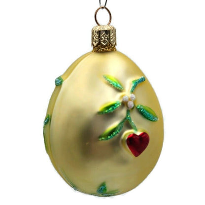 Patricia Breen Mistletoe Egg Gold Matte Heart Christmas Holiday Tree Ornament
