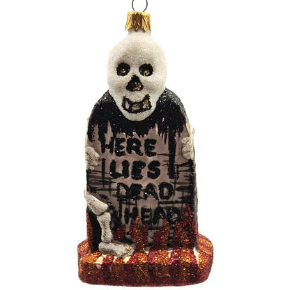 Larry Fraga Graveyard Marker Skeleton Glass Halloween Christmas Ornament 5961