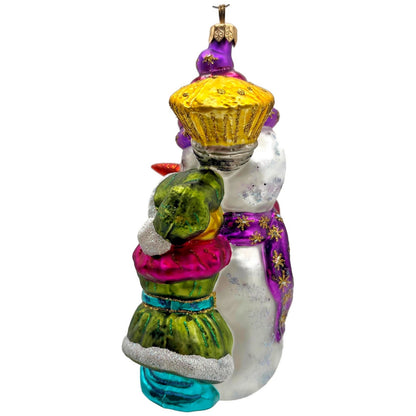 Larry Fraga Love That Snowman Winter Fun Glitter Glass Christmas Tree Ornament