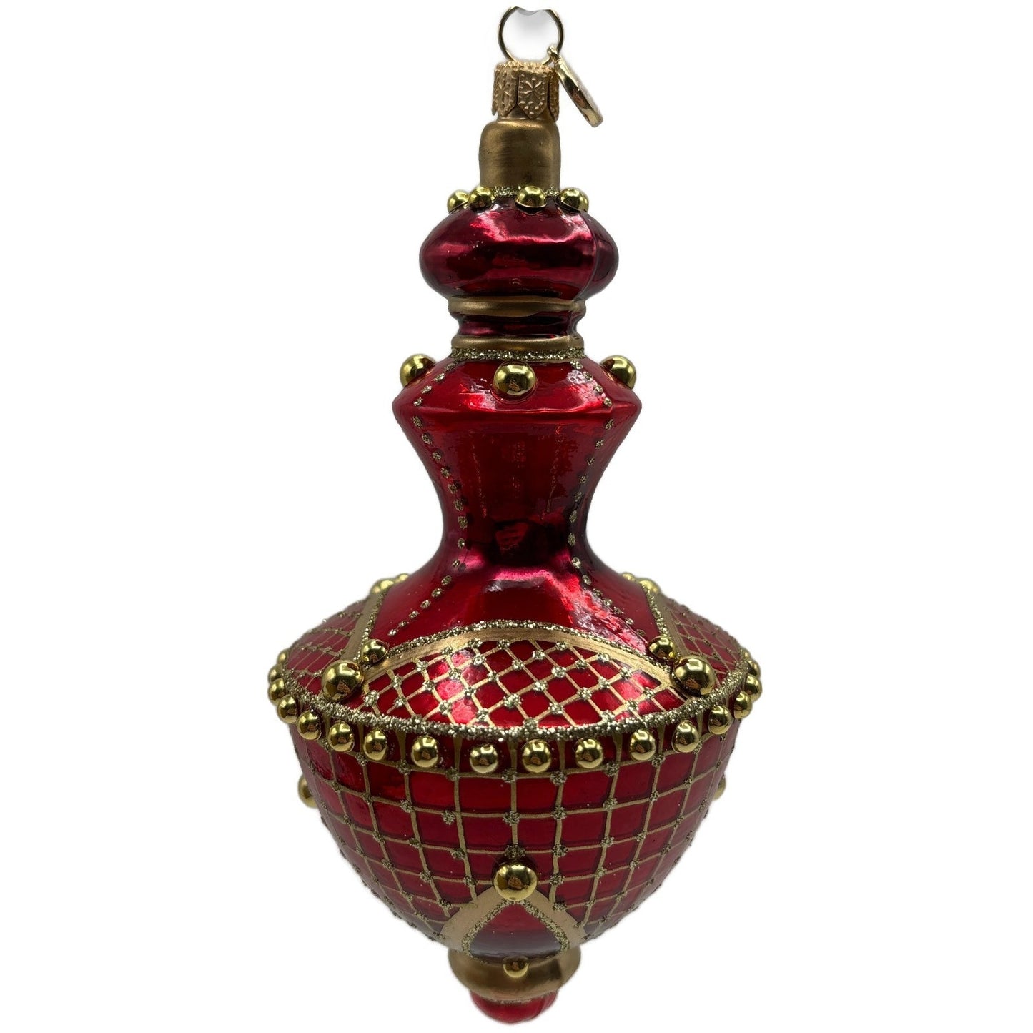 Glitter Lab Jeweled Hourglass Drop Red Gold Christmas Tree Ornament