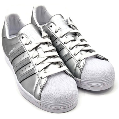 Adidas Superstar Silver Metallic Leather Shoes Ladies Size 9 Shell Toe FY1155