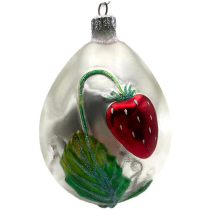Patricia Breen Strawberry Egg Matte Fruit Green Pearl Red Easter Ornament NM