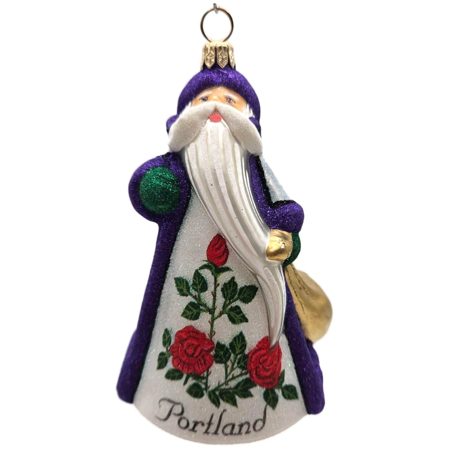 Glitterazzi Portland Santa Roses Joy To The World Glass Christmas Tree Ornament