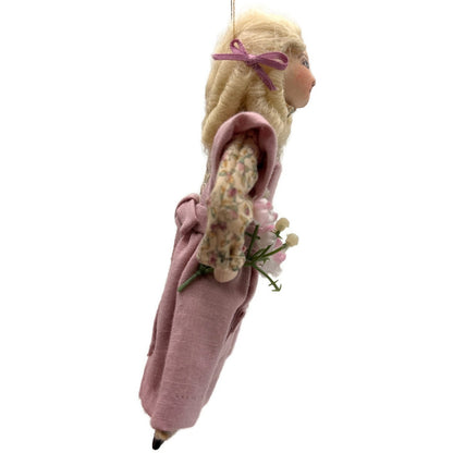 Gladys Boalt Goldilocks and Three Bears Pink Fabric Christmas Ornament Signed