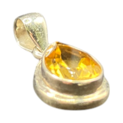 Natural Sunny Citrine Pear Shaped Pendant Yellow Gemstone 925 Sterling Silver