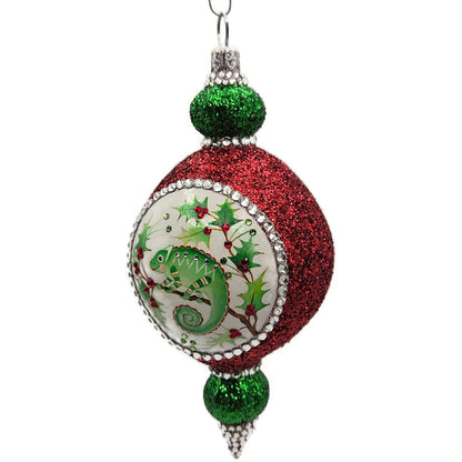 Patricia Breen Le Fleuron Holly Chameleon Red Glittered Christmas Tree Ornament