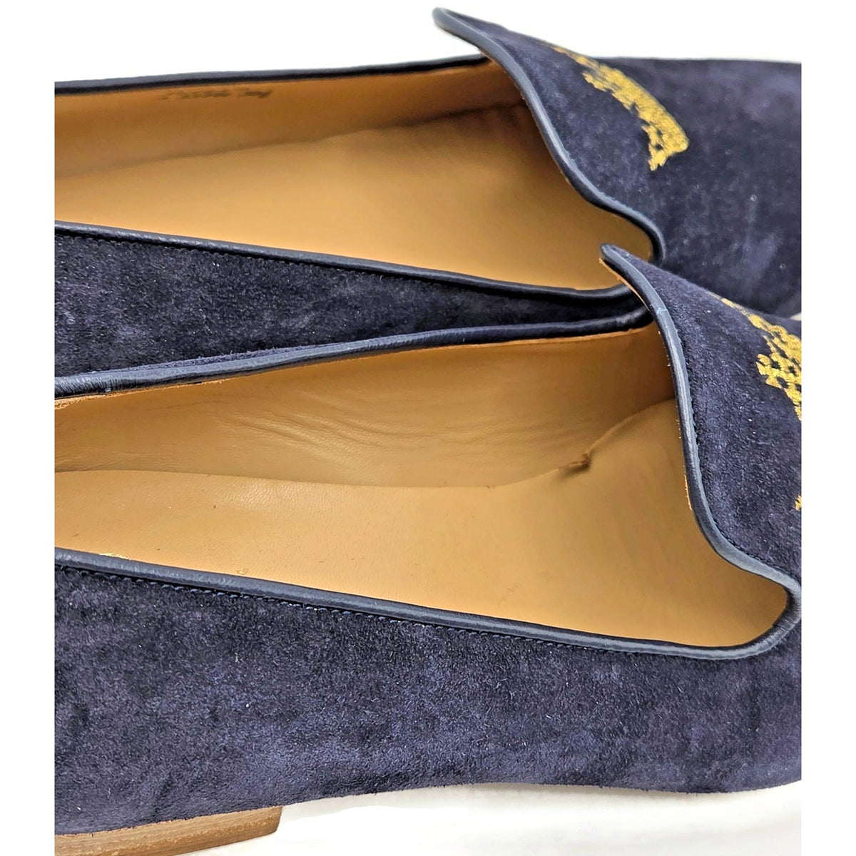 Churchs Flora 2 Dark Blue Suede Loafers Crown Embroidered Luxury Shoes Rare