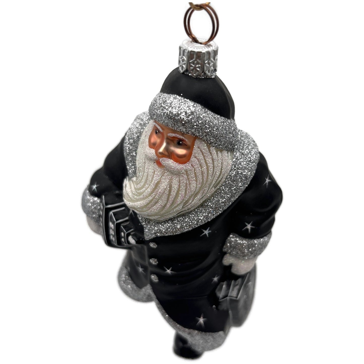 Patricia Breen City Santa Midnight Black Silver Stars Christmas Tree Ornament