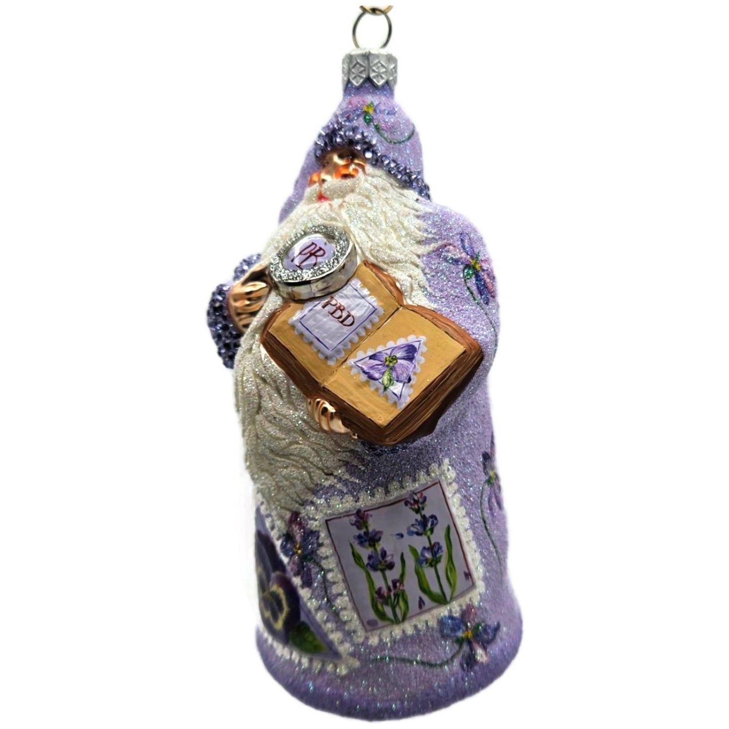 Patricia Breen Evans Santa Pansy Purple Jeweled Spring Christmas Ornament 2518