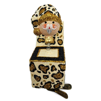 Patricia Breen Jolly Surprise Santa Head Leopard Animal Clip Christmas Ornament