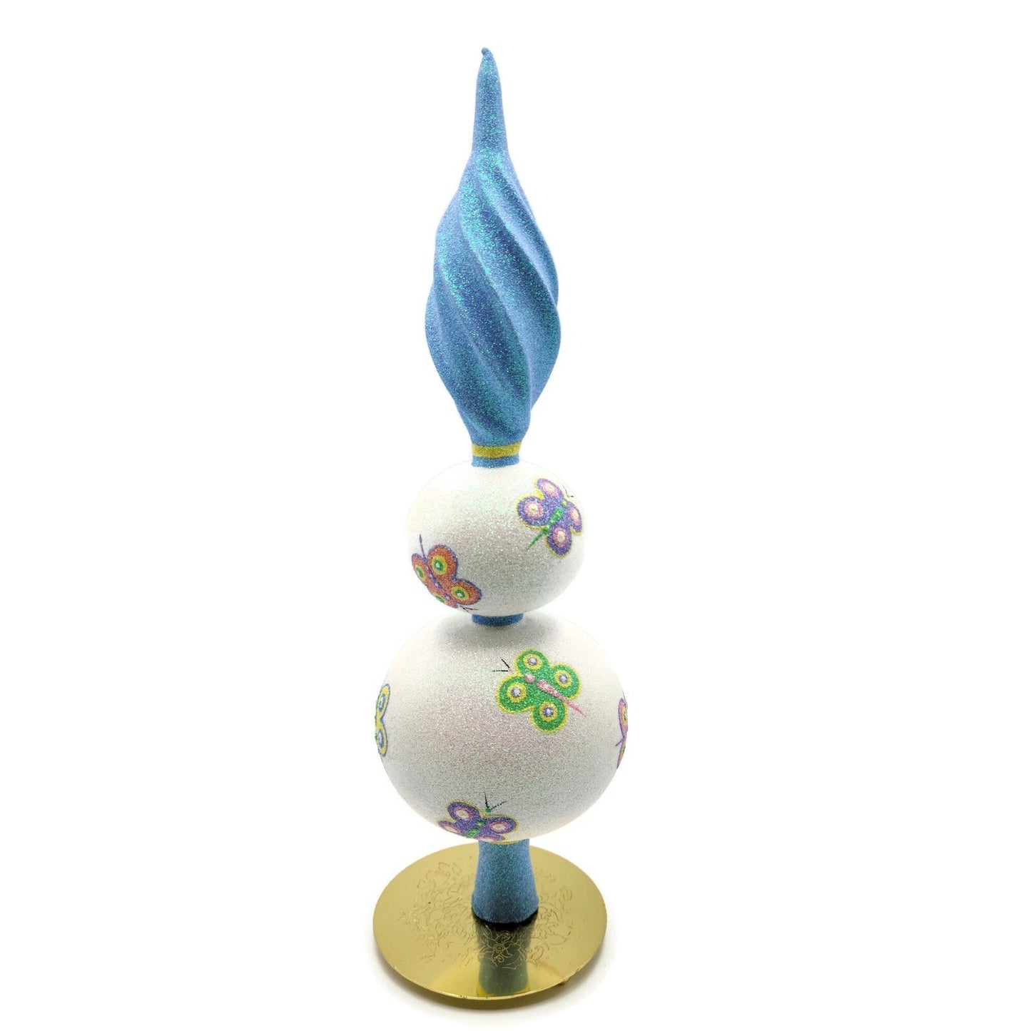 Patricia Breen Butterfly Finial 2-Ball Blue Yellow Christmas Finial Tree Topper
