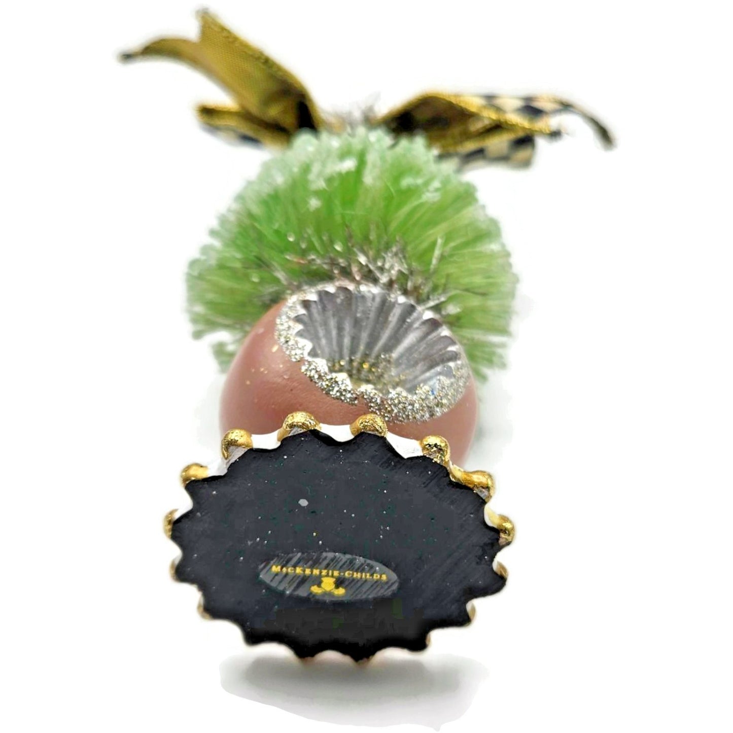 MacKenzie-Childs Home Sweet Snow Bottle Brush Tree Mini Green 6.5" Courtly Check