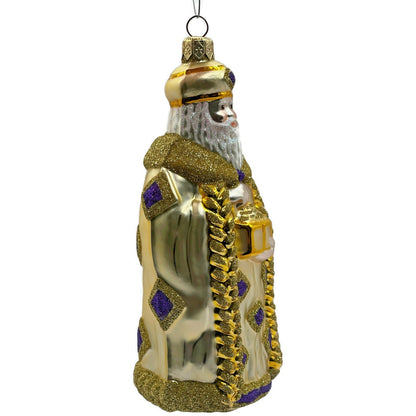 Patricia Breen Bijoux Santa Claus Gold with Purple Squares Christmas Ornament