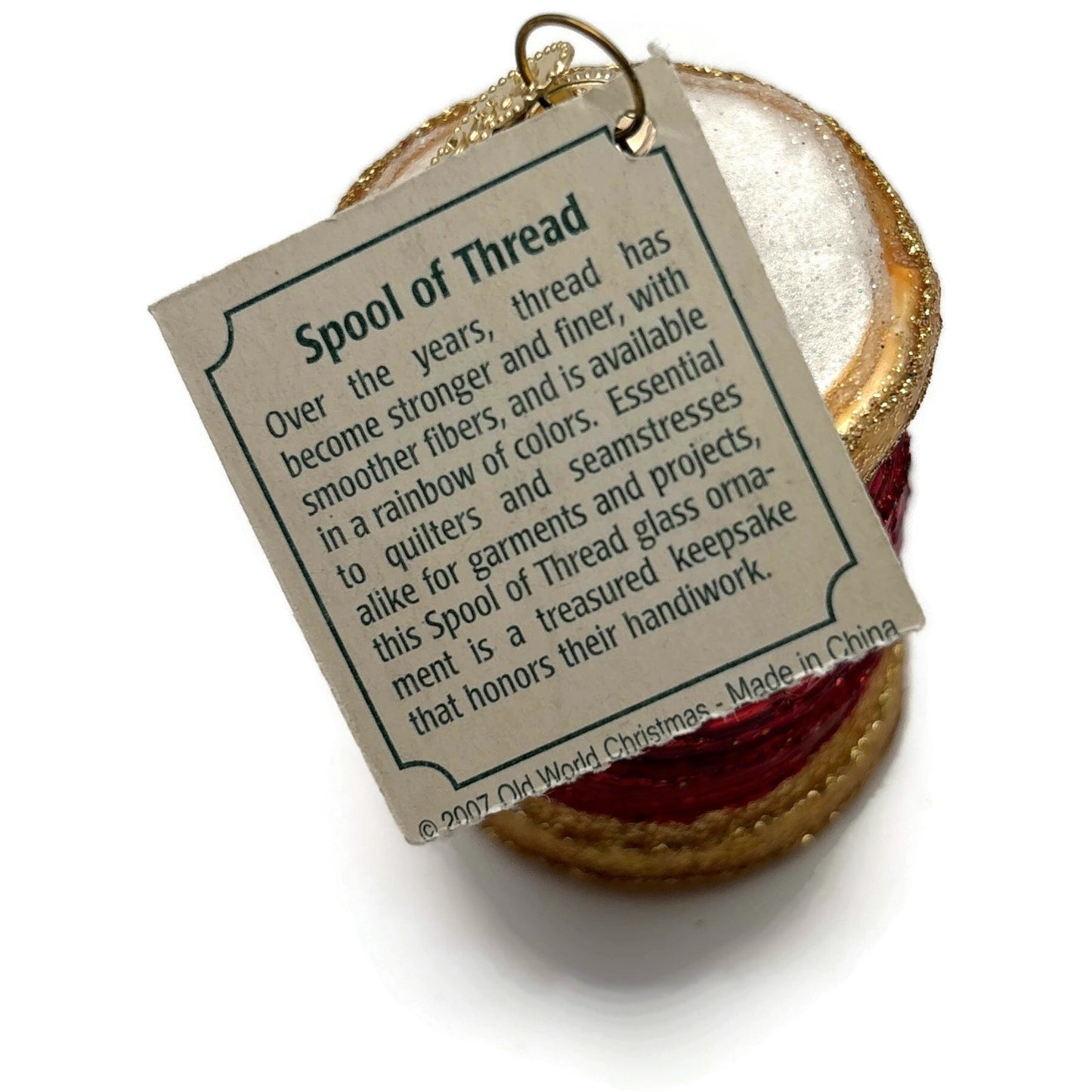 Spool of Thread Sewing Needle Quilter Merck Old World Christmas Red Ornament OWC