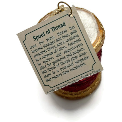 Spool of Thread Sewing Needle Quilter Merck Old World Christmas Red Ornament OWC