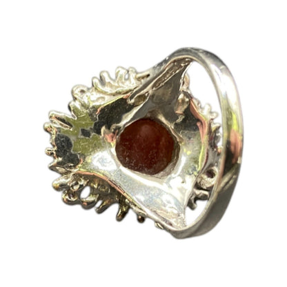 Red Ruby Stone Cocktail Ring Gold Layered 925 Sterling Silver With Pouch Sz 7.5