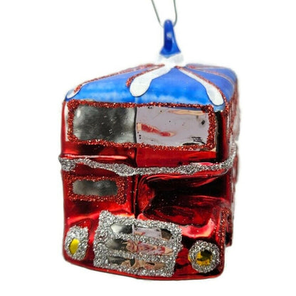 London England Double Decker Red Bus Glass Christmas Holiday Tree Ornament