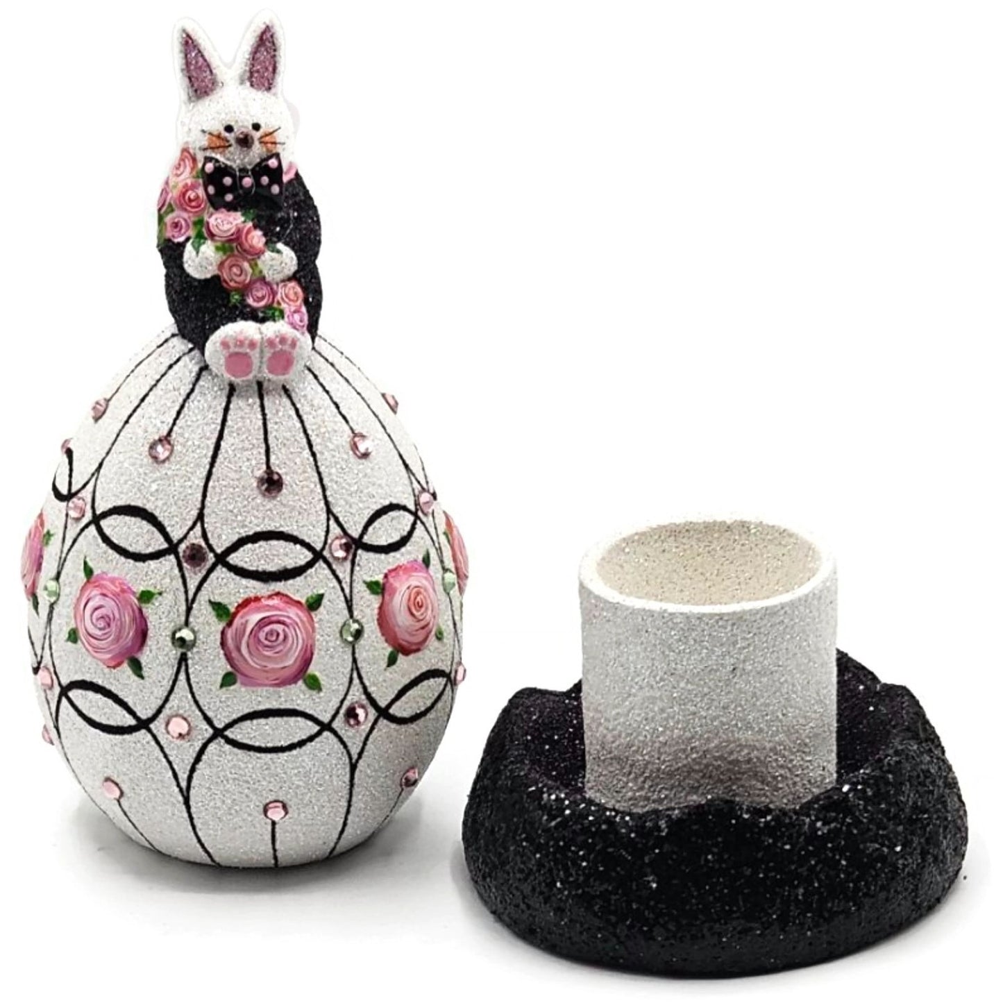 Patricia Breen A Most Elegant Bunny Cachette Black Floral Easter Holiday Signed