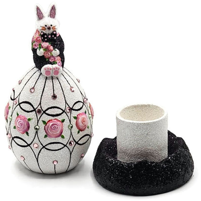 Patricia Breen A Most Elegant Bunny Cachette Black Floral Easter Holiday Signed