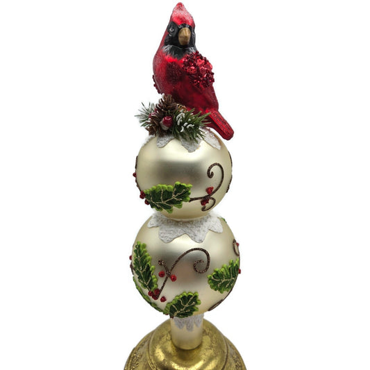 Kurt Adler Holiday And Cardinal Red Bird Glass Christmas Tree Topper 13 Inch