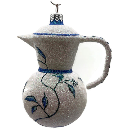 Patricia Breen Sweet Cream Glittered Blue Flowers Pearl White Spring Ornament