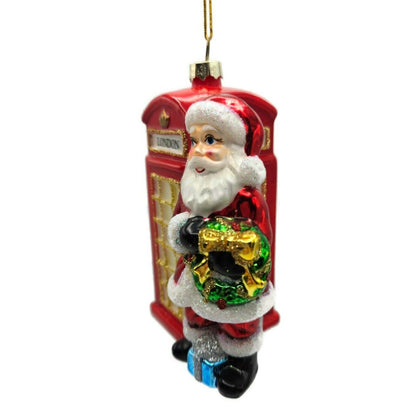 London England Glassware Art Studio Red Phone Booth Santa Christmas Ornament