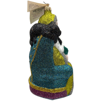Larry Fraga Settling In Yellow Santa Claus Black Bear Glitter Christmas Ornament