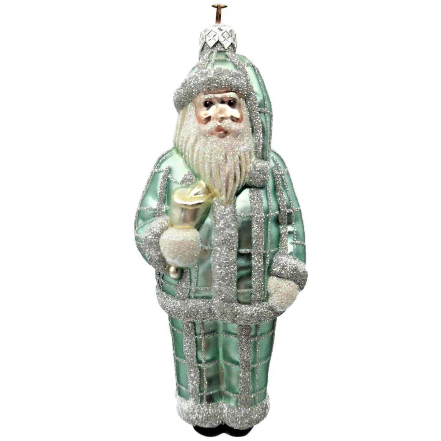 Patricia Breen Ring In The New Blue Silver Plaid Santa Christmas Tree Ornament